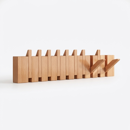 Stylish Wooden Wall Mounted Coat Rack with Foldable Piano Key Hooks for Space-Saving Storage