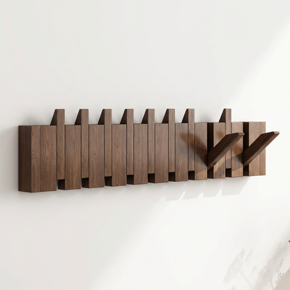 Stylish Wooden Wall Mounted Coat Rack with Foldable Piano Key Hooks for Space-Saving Storage