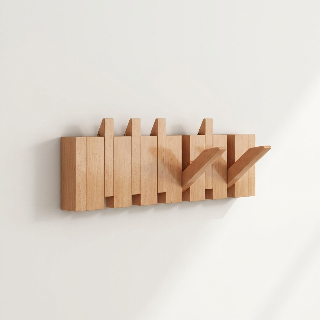 Stylish Wooden Wall Mounted Coat Rack with Foldable Piano Key Hooks for Space-Saving Storage