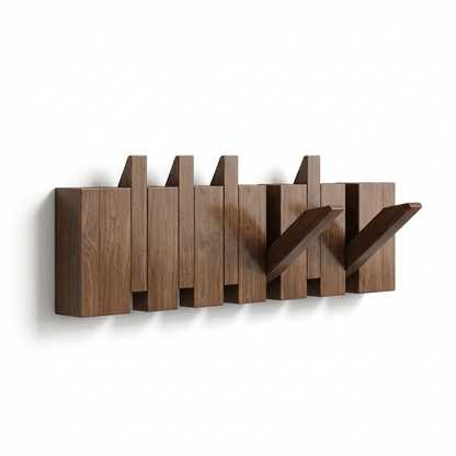 Stylish Wooden Wall Mounted Coat Rack with Foldable Piano Key Hooks for Space-Saving Storage