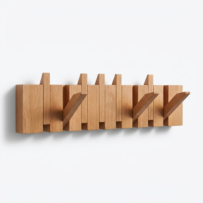 Stylish Wooden Wall Mounted Coat Rack with Foldable Piano Key Hooks for Space-Saving Storage