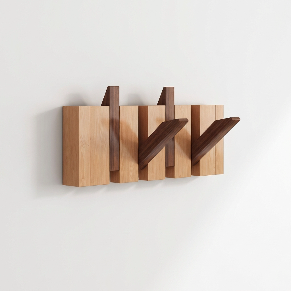 Stylish Wooden Wall Mounted Coat Rack with Foldable Piano Key Hooks for Space-Saving Storage