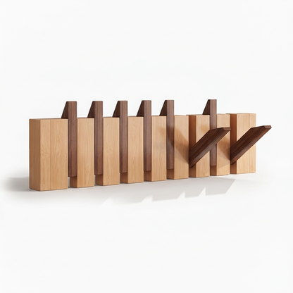 Stylish Wooden Wall Mounted Coat Rack with Foldable Piano Key Hooks for Space-Saving Storage