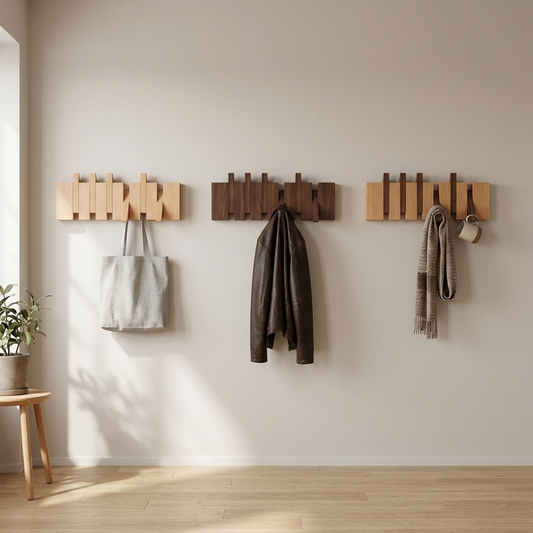 Stylish Wooden Wall Mounted Coat Rack with Foldable Piano Key Hooks for Space-Saving Storage