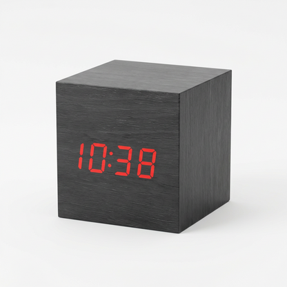 Sleek Cube | Digital Alarm Clock with LED Display & Temperature | Compact Design for Stylish Spaces