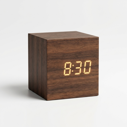 Sleek Cube | Digital Alarm Clock with LED Display & Temperature | Compact Design for Stylish Spaces